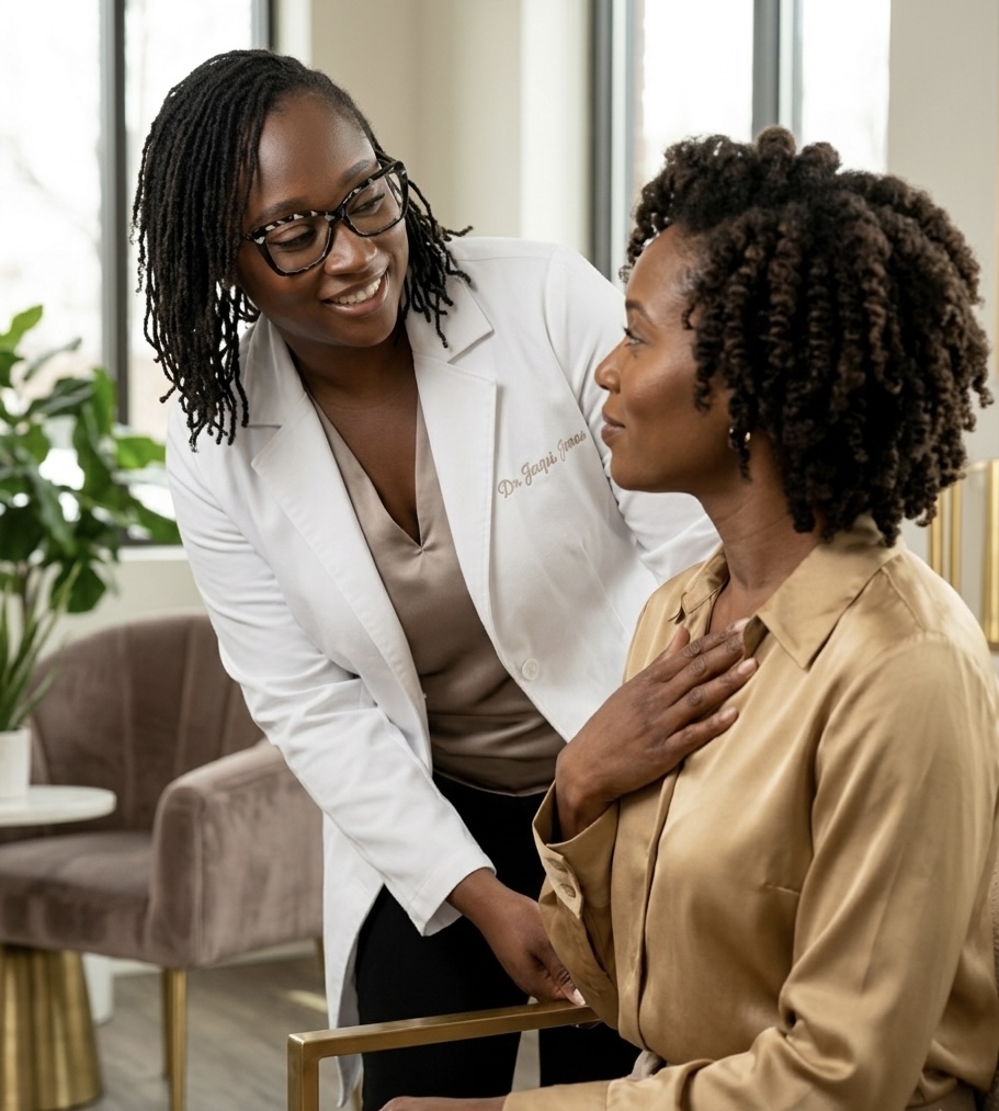 Dr. Jones with a patient in her office.